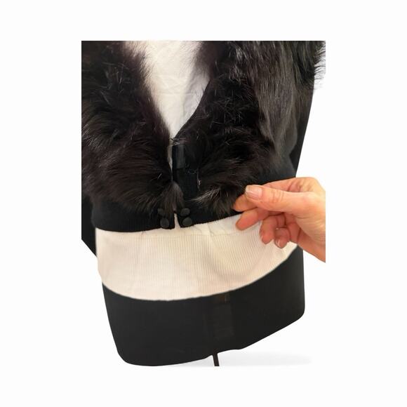 Vintage 1950s PAM STEWART Fur Collar Cardigan Sweater Wool Black Lace Mesh Lined - Picture 8 of 8